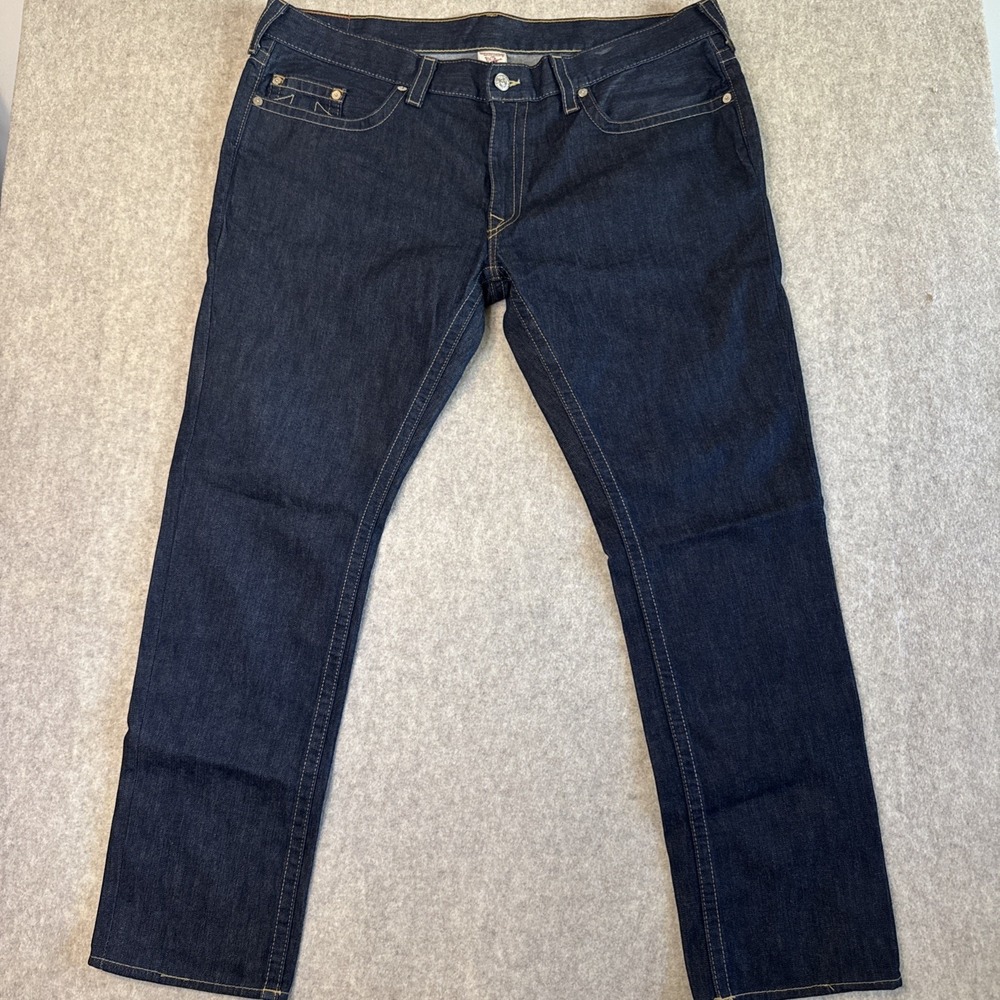 True Religion Bobby Slim Straight Leg Jeans Mens 44x32 Made in USA Dark Wash Y2K